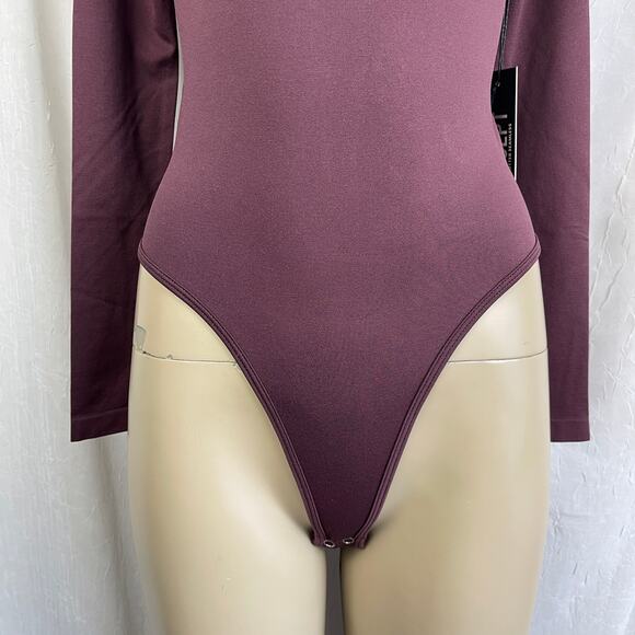 Forever 21 Sculpt Butter Seamless Thong Bodysuit V Neck Long Sleeve Purple NWT S - Picture 3 of 16